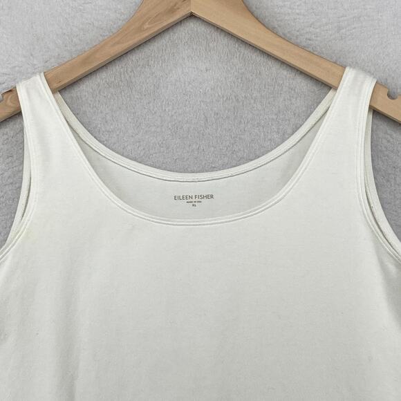 EILEEN FISHER Tank Top XL Stretch Organic Cotton Jersey Scoop Neck White USA - Picture 4 of 12